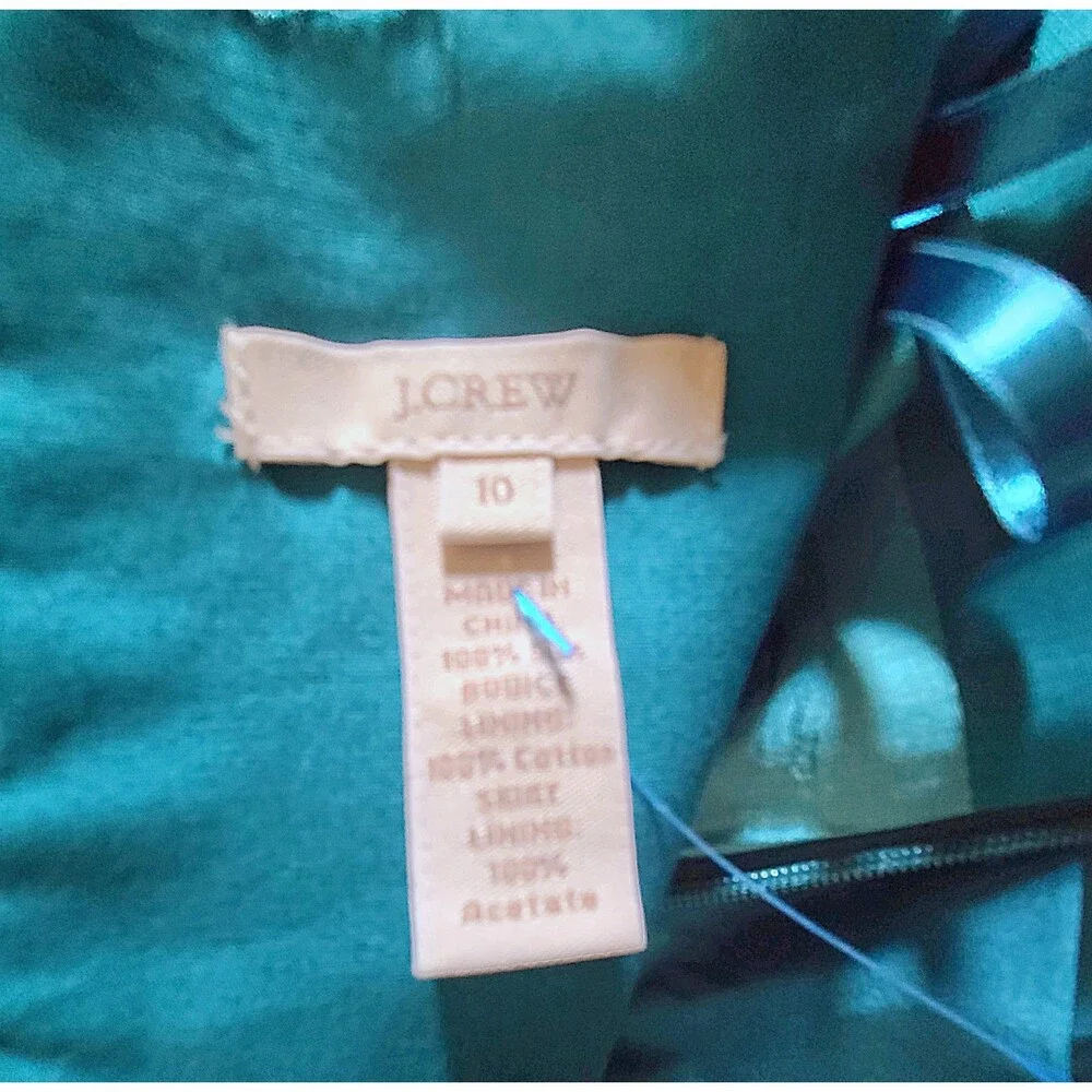 J.Crew -LIKE NEW- $250 Teal Green Strapless Sweetheart Silk Sheath Dress Size 10